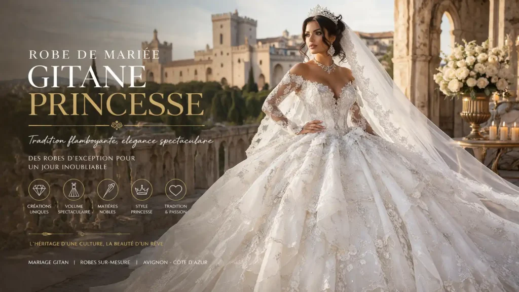Robe de mariée gitane princesse : entre tradition flamboyante et élégance spectaculaire